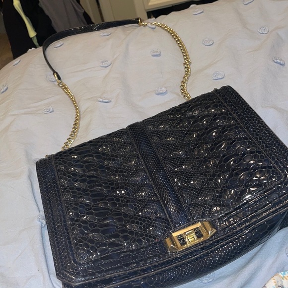 Rebecca Minkoff 11x7x3 gold chain navy purse - Picture 4 of 9